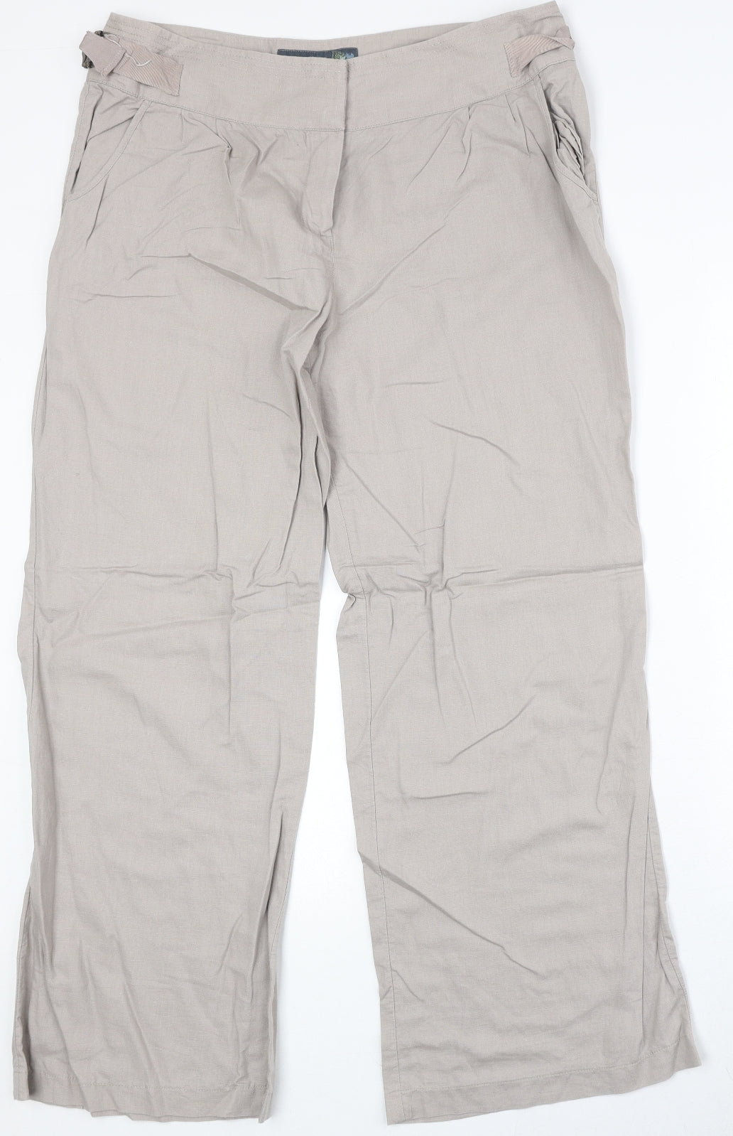 NEXT Womens Beige Linen Trousers Size 16 Regular Zip