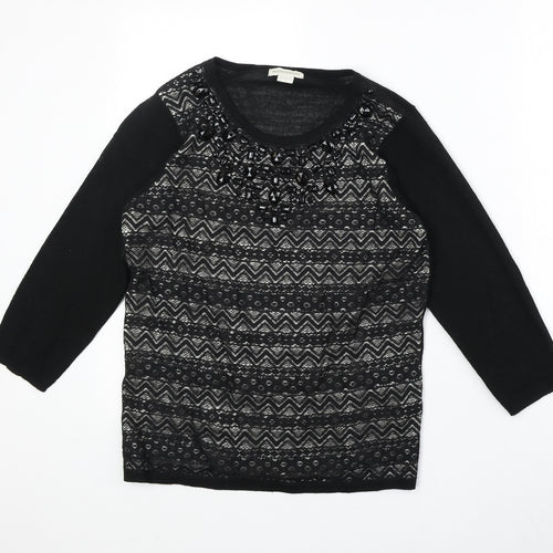 Monsoon Womens Black Boat Neck Geometric Acrylic Pullover Jumper Size 12 - Embellished Neckline