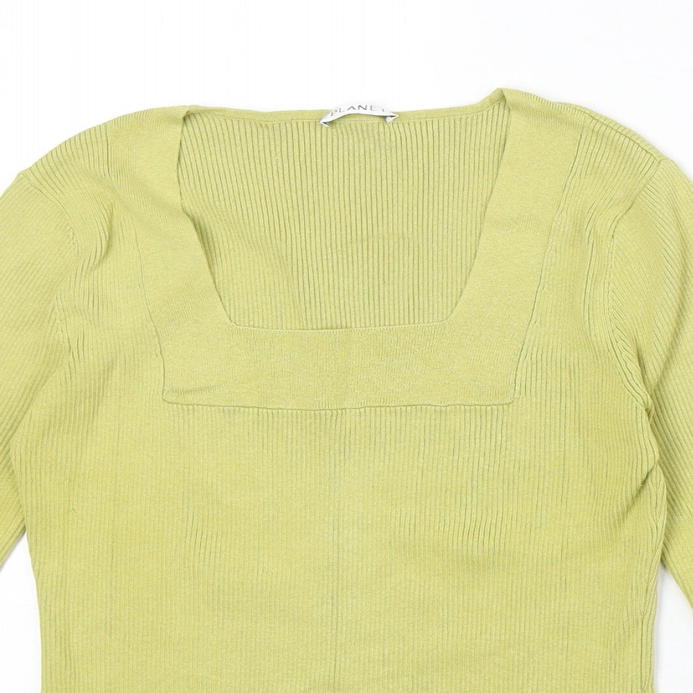 Planet Womens Yellow Square Neck Silk Pullover Jumper Size S