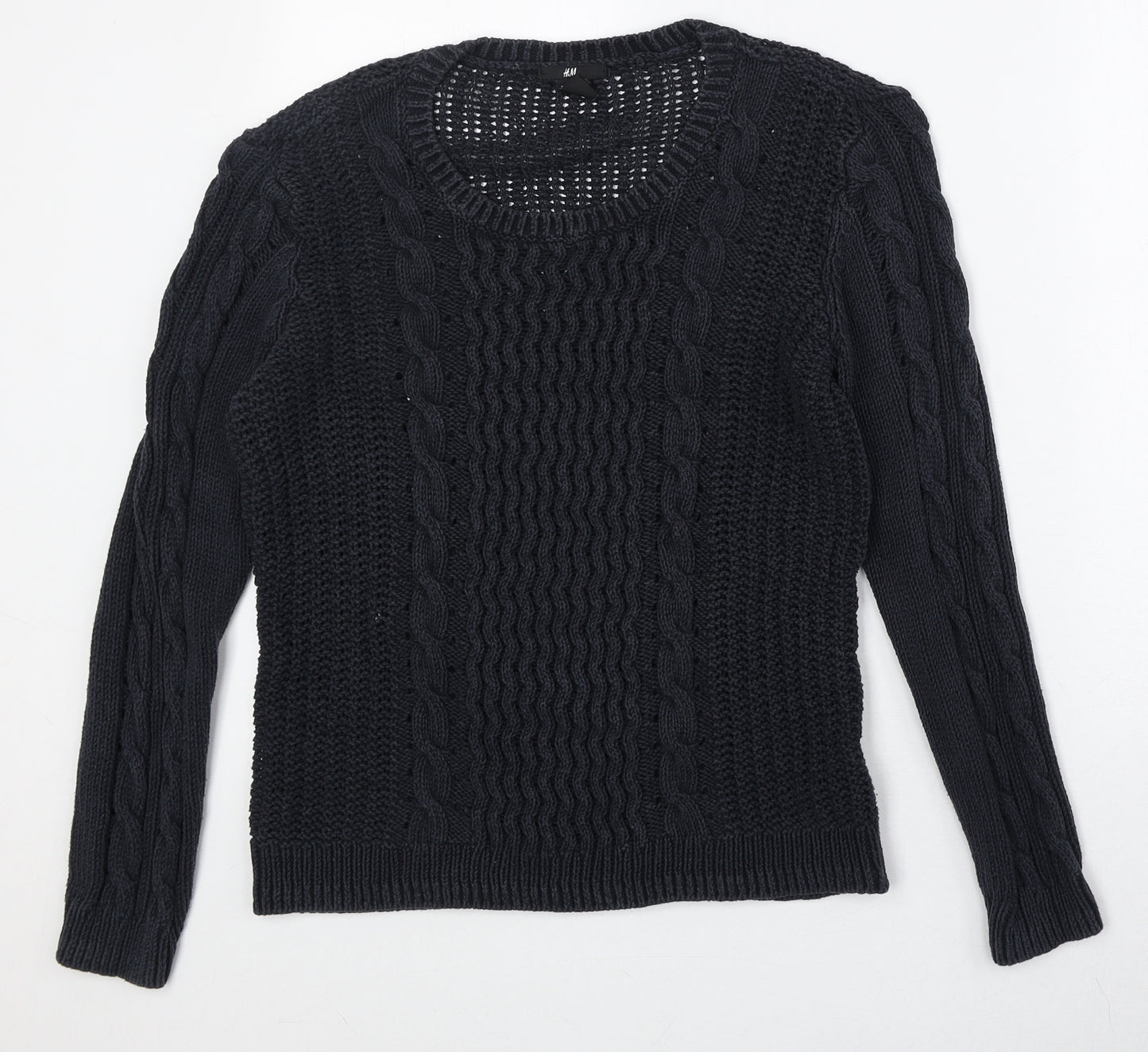 H&M Womens Blue Scoop Neck Cotton Pullover Jumper Size M