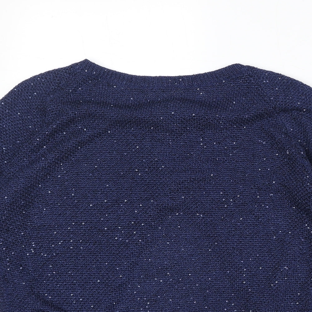 Monsoon Womens Blue Round Neck Polyester Pullover Jumper Size S