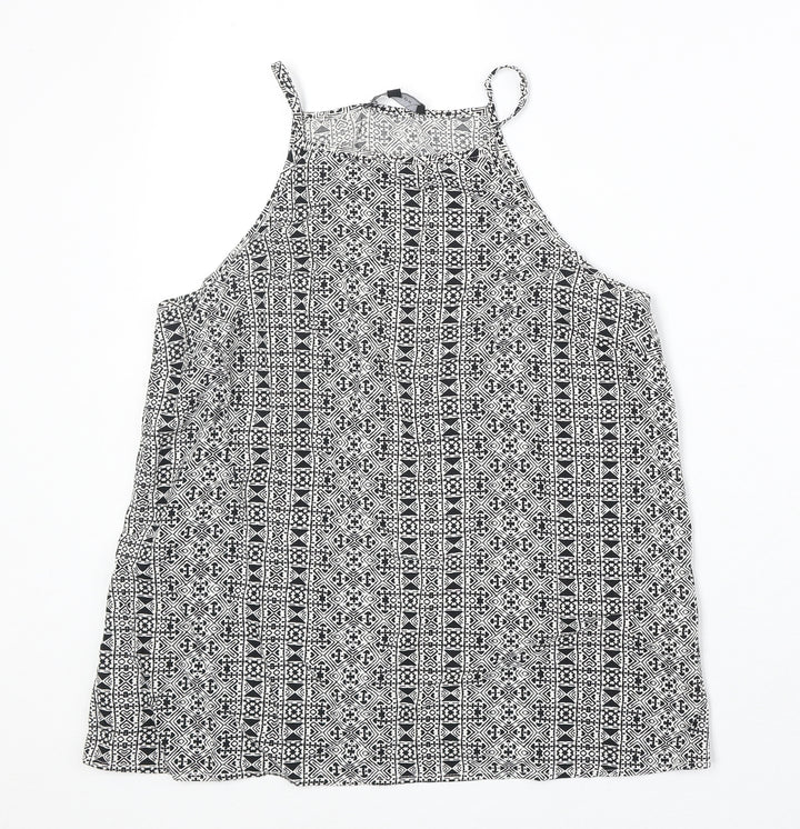 New Look Womens Black Geometric Viscose Basic Tank Size 8 Square Neck
