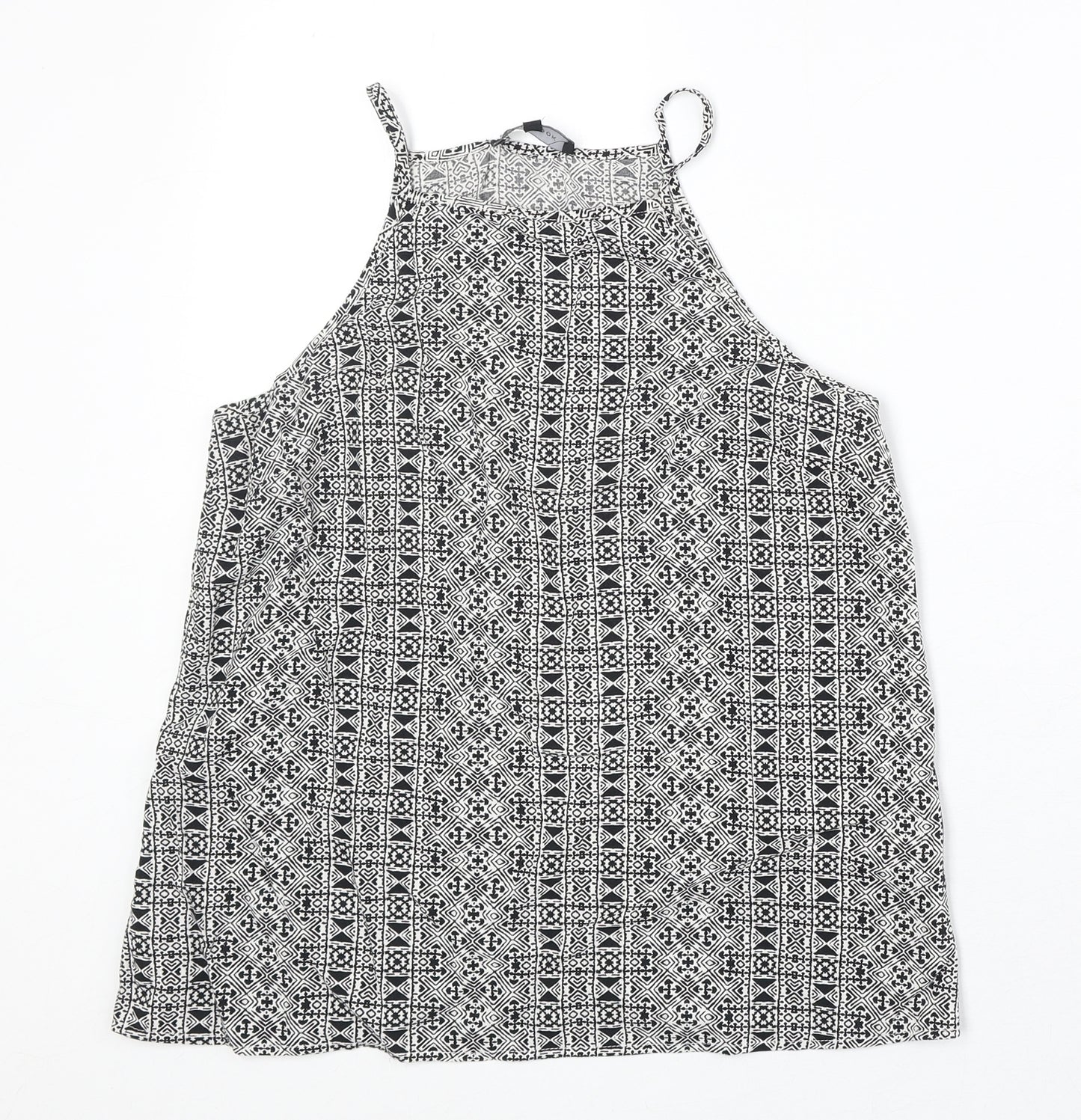 New Look Womens Black Geometric Viscose Basic Tank Size 8 Square Neck