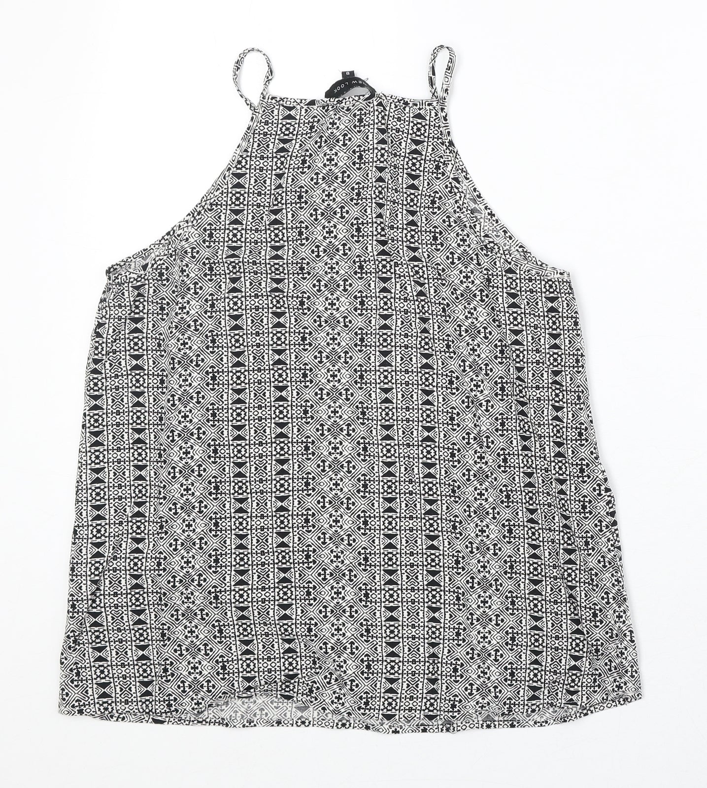 New Look Womens Black Geometric Viscose Basic Tank Size 8 Square Neck