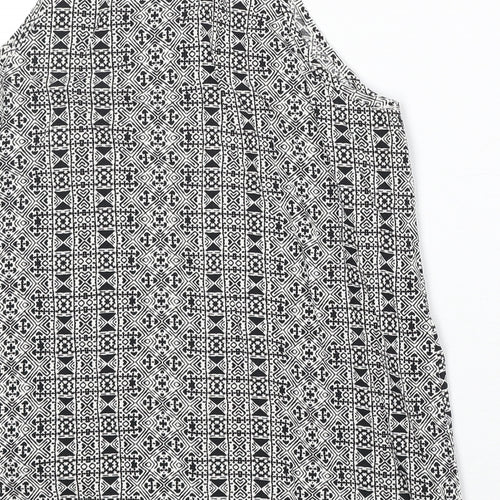 New Look Womens Black Geometric Viscose Basic Tank Size 8 Square Neck