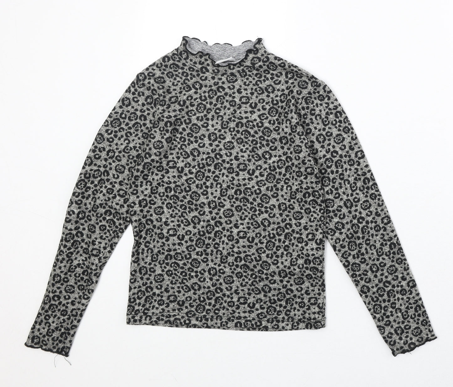 Zara Girls Brown Animal Print Polyester Basic T-Shirt Size 10 Years Mock Neck Pullover - Leopard Print