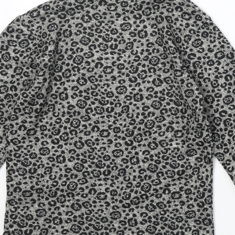 Zara Girls Brown Animal Print Polyester Basic T-Shirt Size 10 Years Mock Neck Pullover - Leopard Print