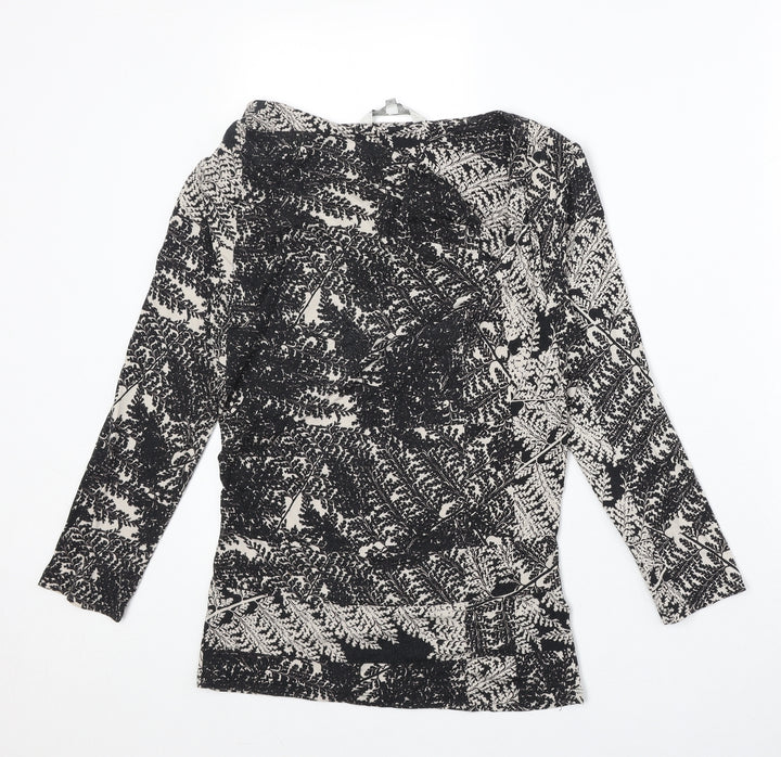 RJR.John Rocha Womens Black Geometric Viscose Basic Blouse Size 8 Round Neck
