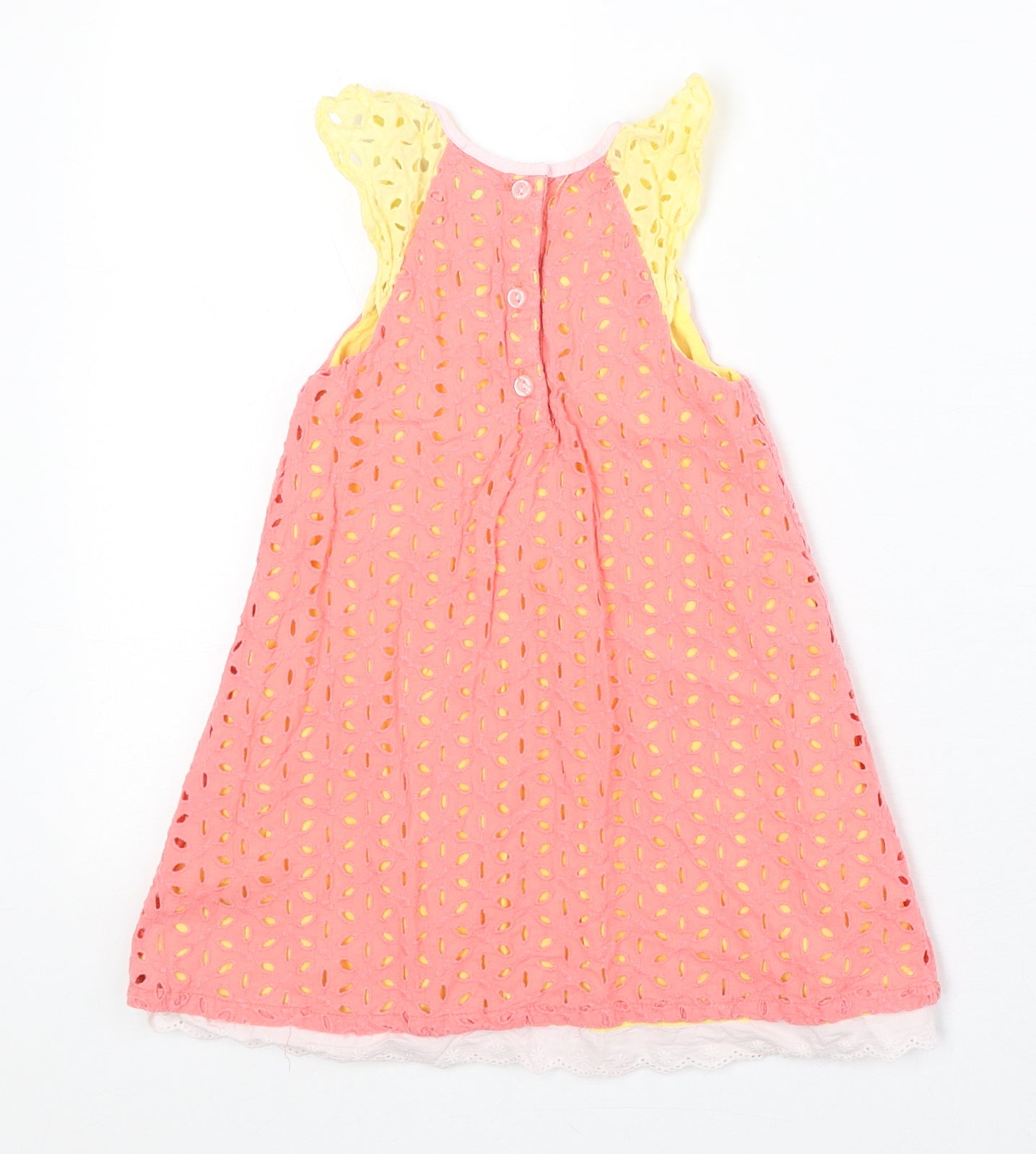 Piper & Posie Girls Pink Geometric Cotton A-Line Size 2-3 Years Round Neck Button - Broderie Anglaise