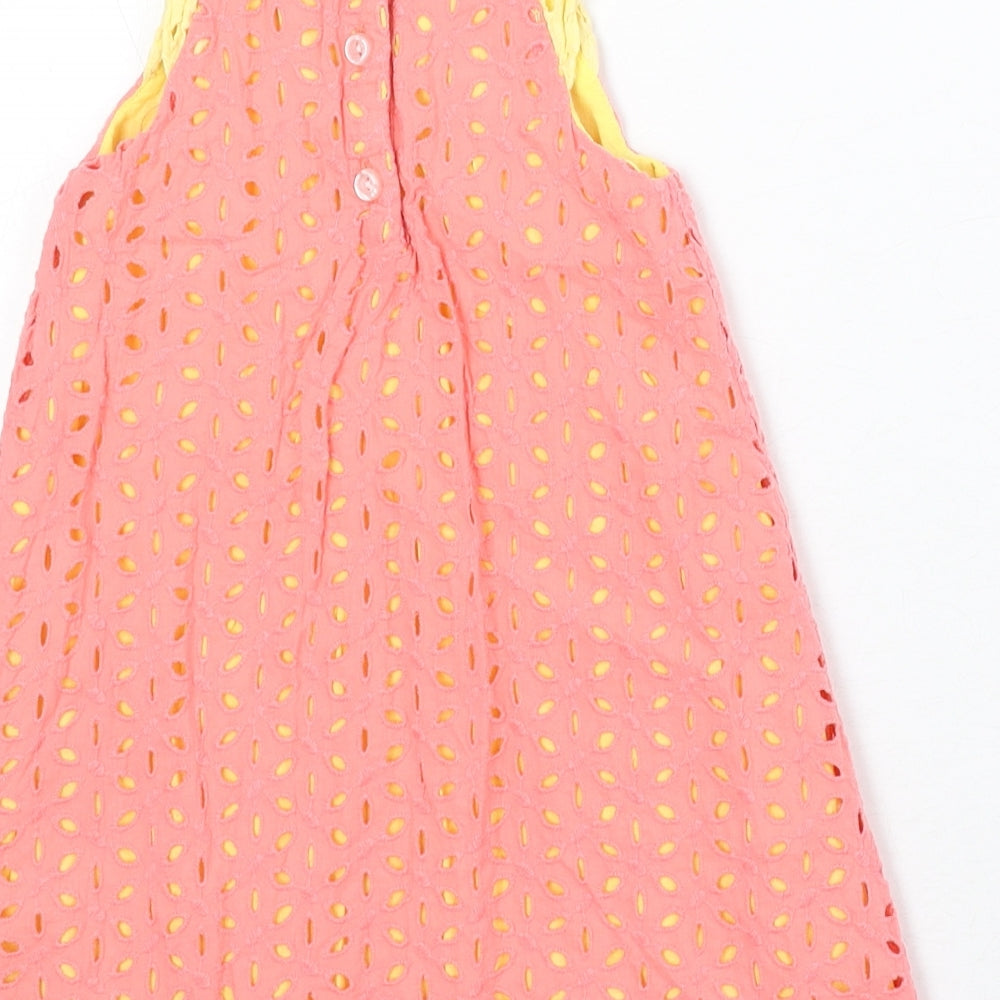 Piper & Posie Girls Pink Geometric Cotton A-Line Size 2-3 Years Round Neck Button - Broderie Anglaise