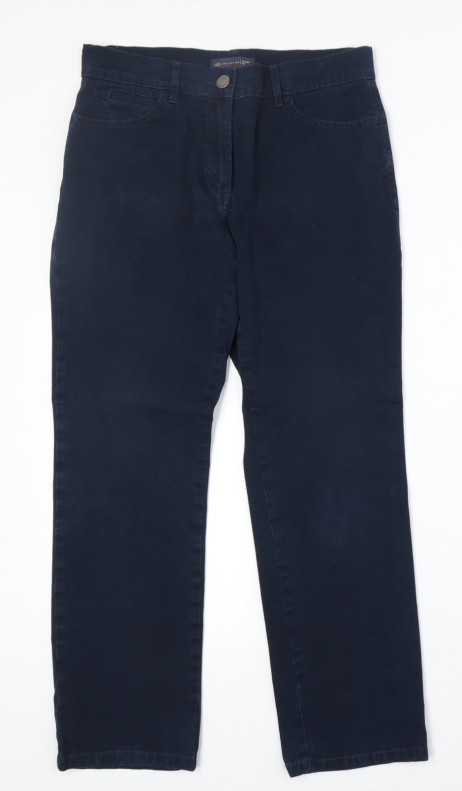 Marks and Spencer Womens Blue Cotton Straight Jeans Size 10 Regular Zip