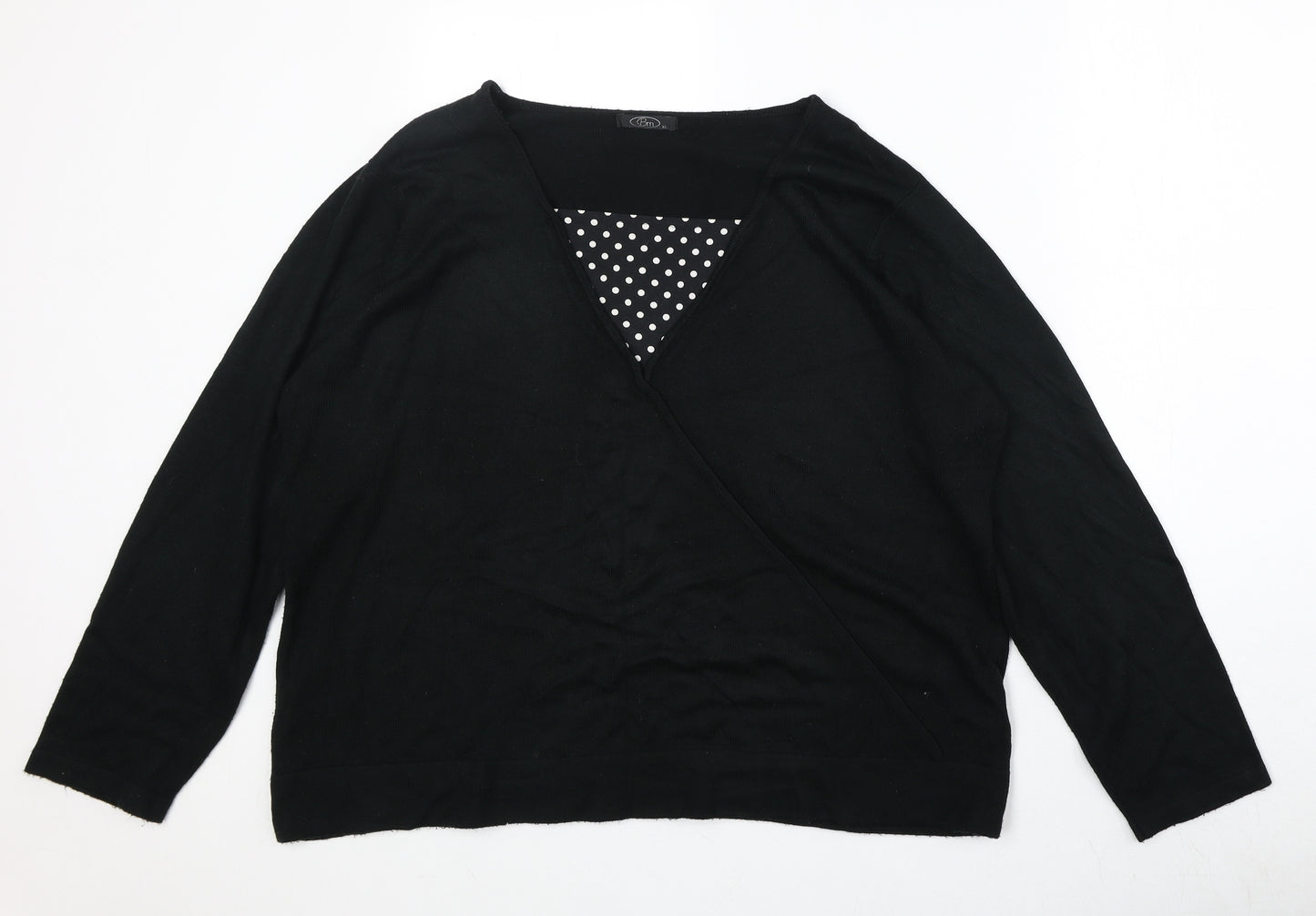 Bonmarché Womens Black V-Neck Acrylic Pullover Jumper Size XL
