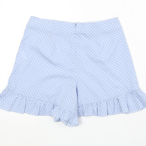 Boohoo Womens Blue Polka Dot Polyester Basic Shorts Size 10 Regular Zip