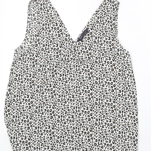 NEXT Womens White Animal Print Polyester Basic Tank Size 10 V-Neck - Leopard Print