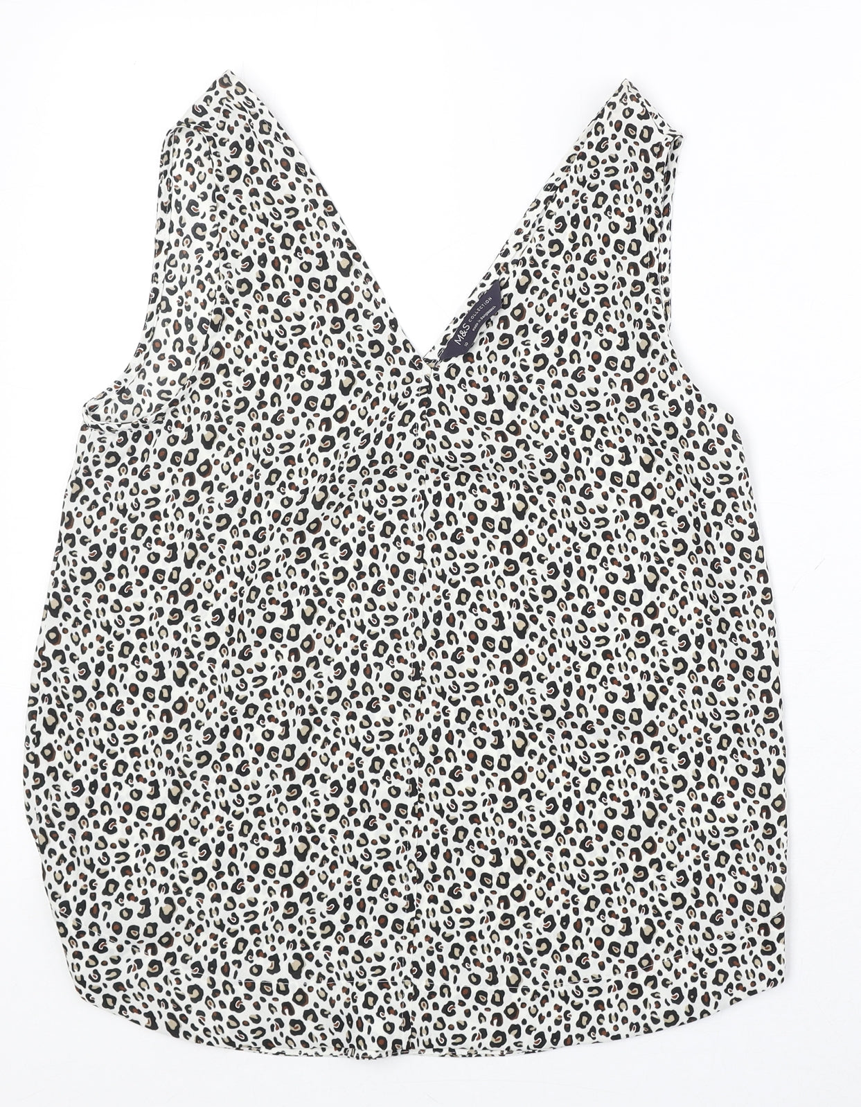 NEXT Womens White Animal Print Polyester Basic Tank Size 10 V-Neck - Leopard Print