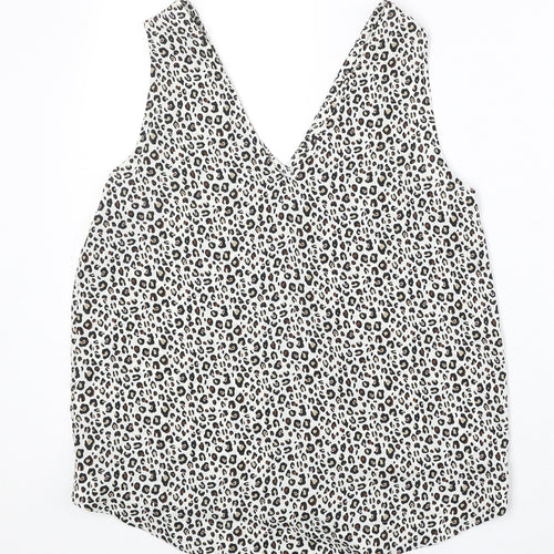 NEXT Womens White Animal Print Polyester Basic Tank Size 10 V-Neck - Leopard Print