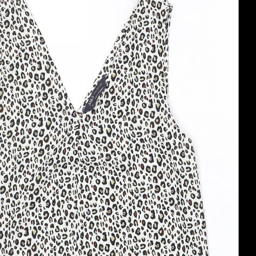 NEXT Womens White Animal Print Polyester Basic Tank Size 10 V-Neck - Leopard Print
