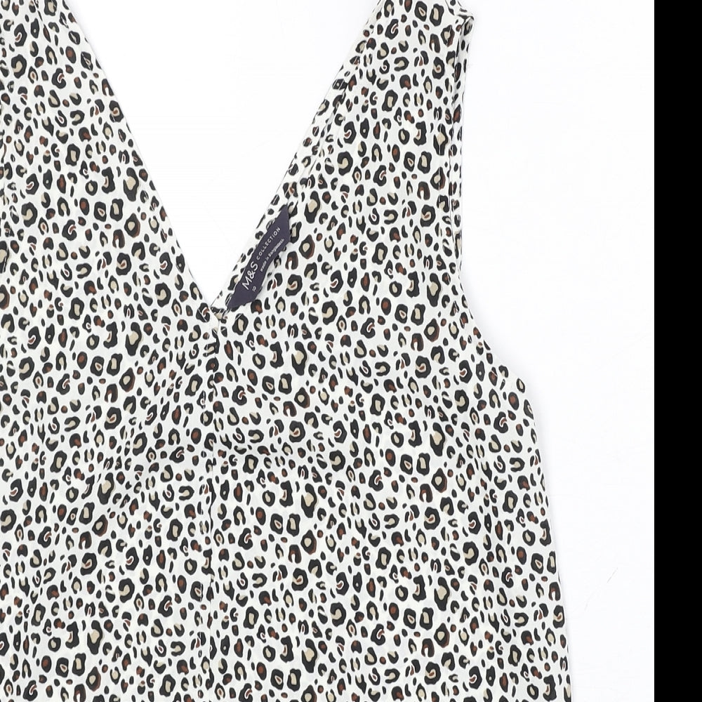 NEXT Womens White Animal Print Polyester Basic Tank Size 10 V-Neck - Leopard Print