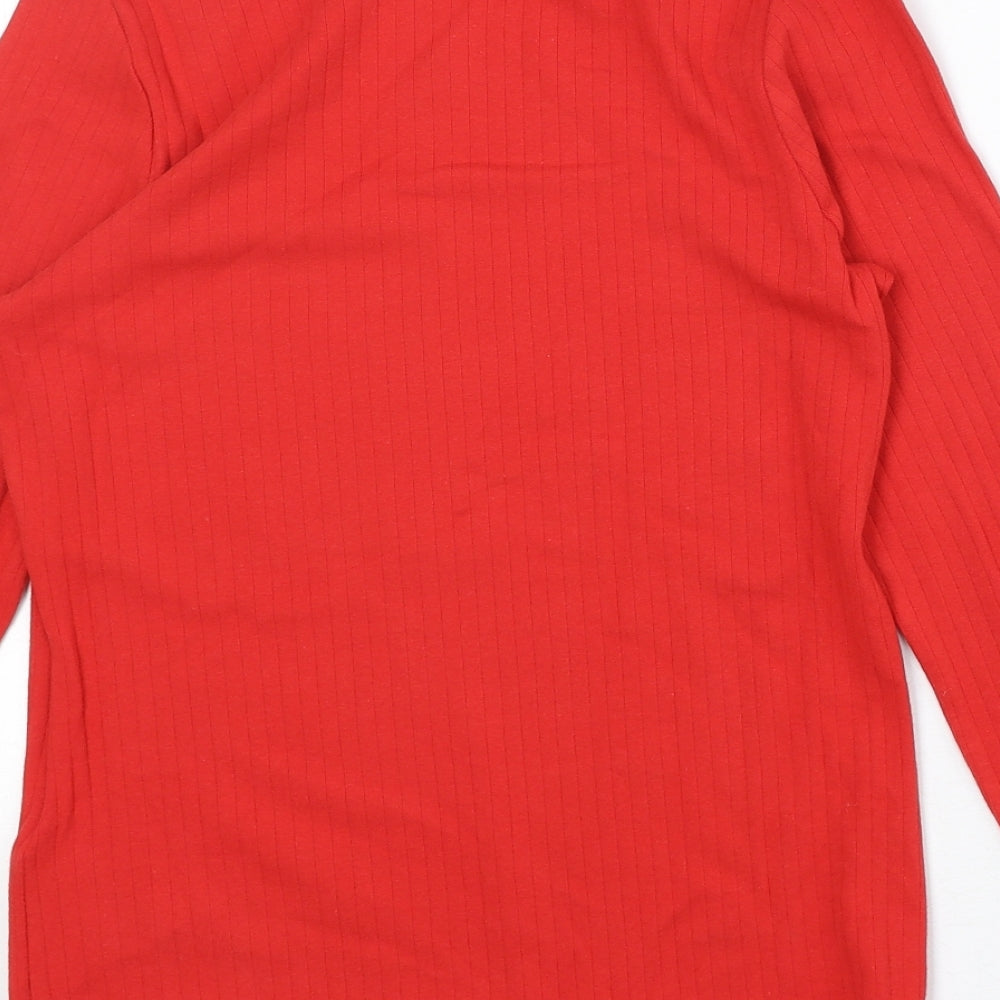 Marks and Spencer Girls Red Cotton Basic T-Shirt Size 13-14 Years Roll Neck Pullover