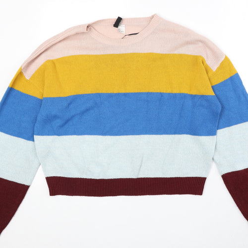 Divided by H&M Womens Multicoloured Round Neck Striped Acrylic Pullover Jumper Size L