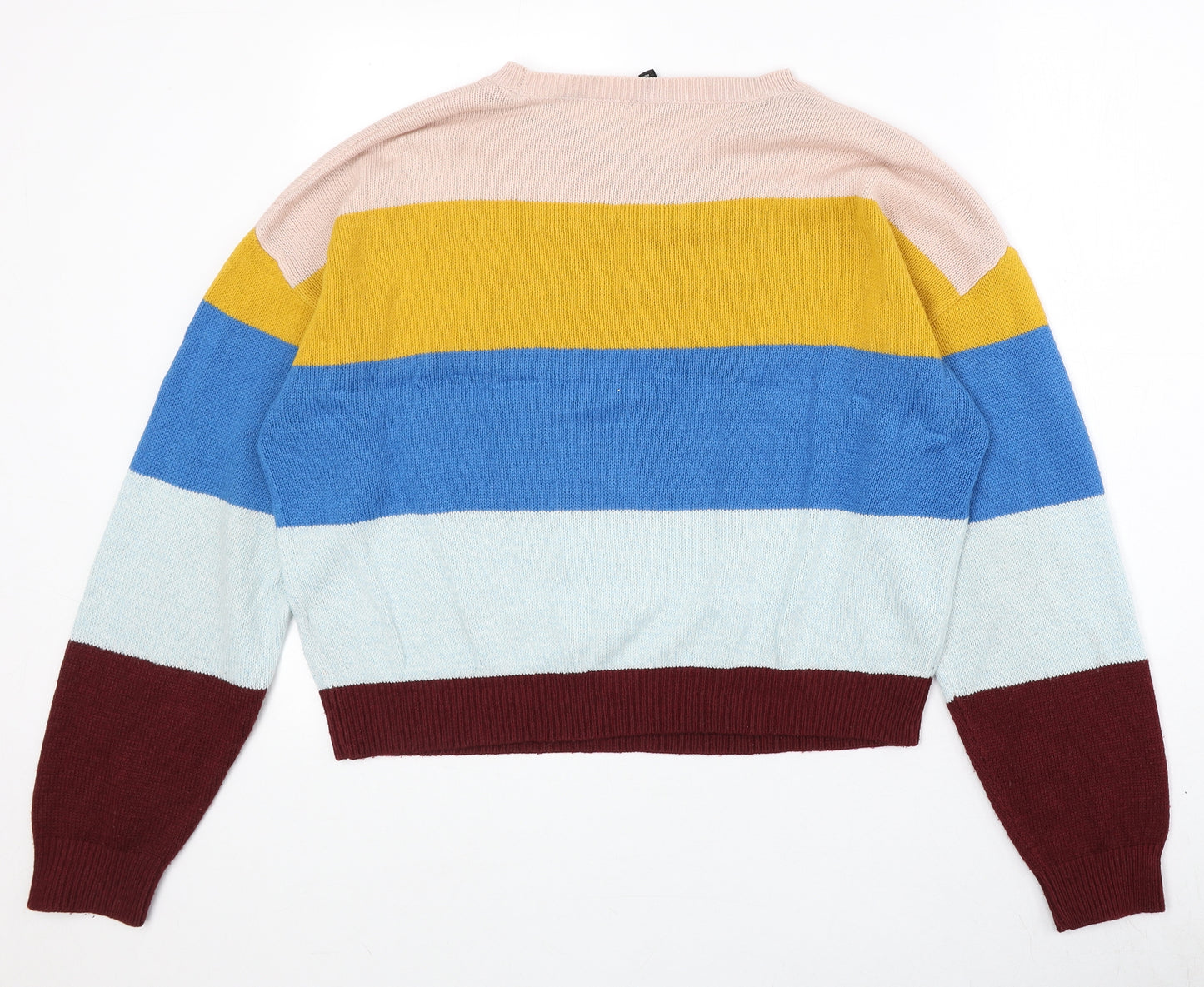 Divided by H&M Womens Multicoloured Round Neck Striped Acrylic Pullover Jumper Size L