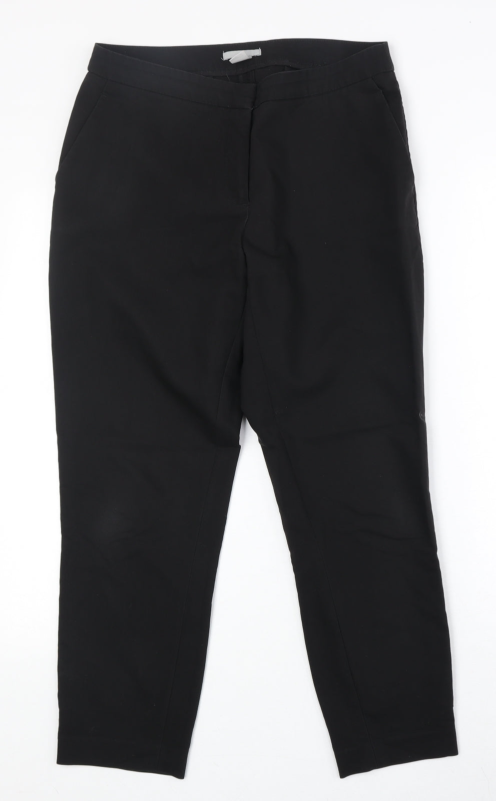 H&M Womens Black Cotton Trousers Size 12 Regular Zip