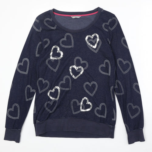 Marks and Spencer Womens Blue Geometric Viscose Pullover Sweatshirt Size 10 Pullover - Heart Pattern