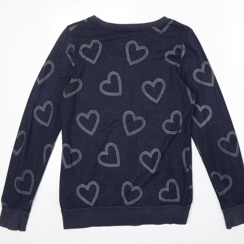 Marks and Spencer Womens Blue Geometric Viscose Pullover Sweatshirt Size 10 Pullover - Heart Pattern