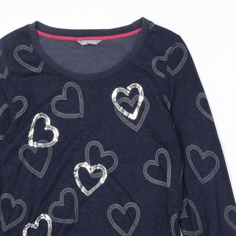Marks and Spencer Womens Blue Geometric Viscose Pullover Sweatshirt Size 10 Pullover - Heart Pattern