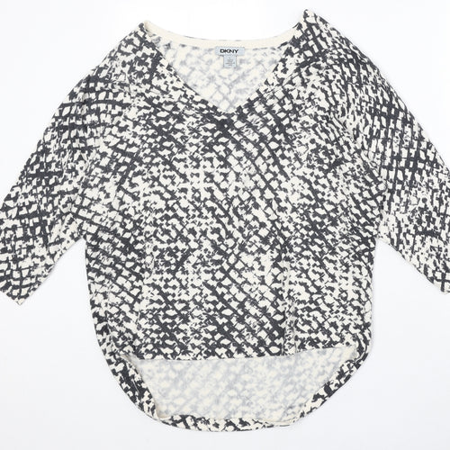 DNKY Womens Beige V-Neck Geometric Viscose Pullover Jumper Size L