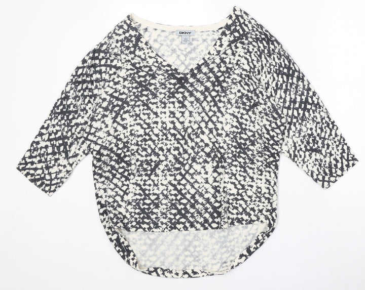 DNKY Womens Beige V-Neck Geometric Viscose Pullover Jumper Size L