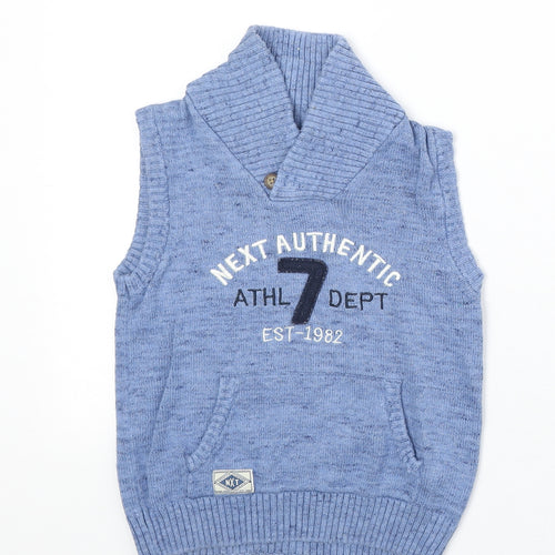 NEXT Boys Blue Collared 100% Cotton Pullover Jumper Size 4-5 Years Button