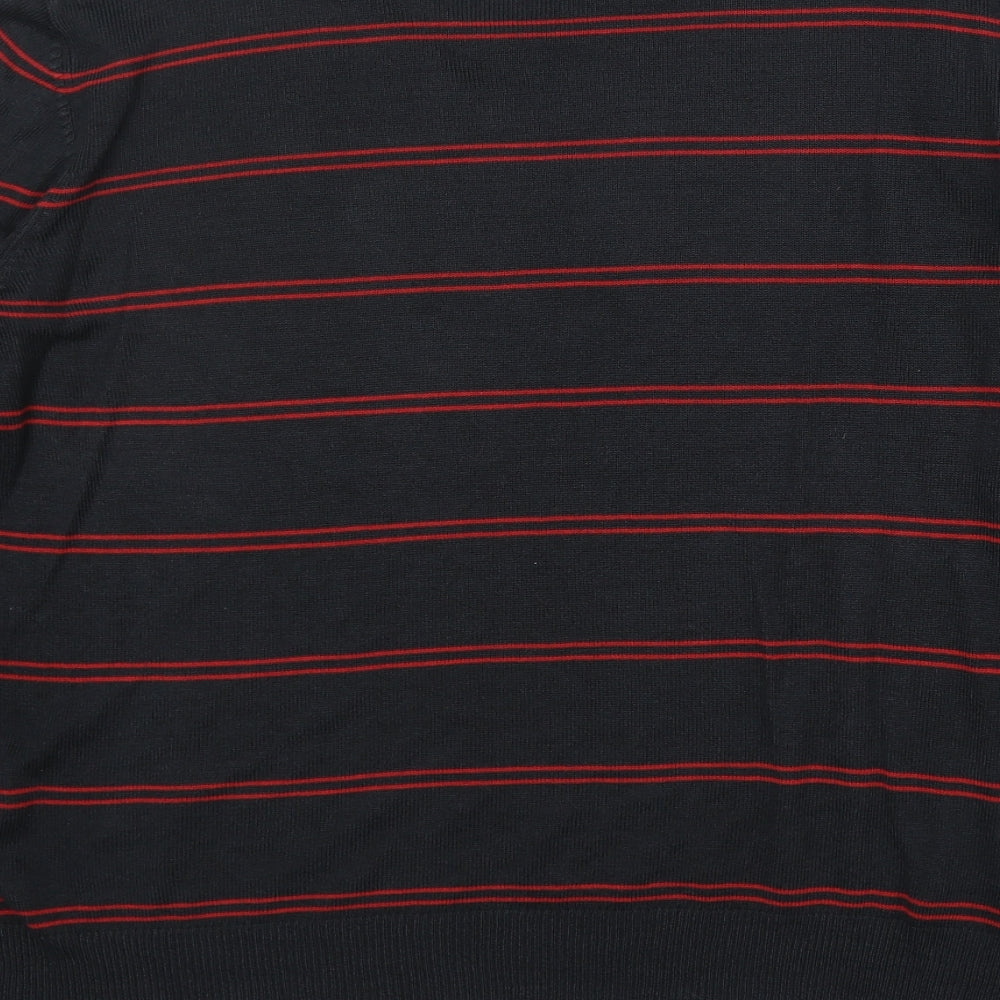 Marks and Spencer Mens Black V-Neck Striped Acrylic Pullover Jumper Size M Long Sleeve