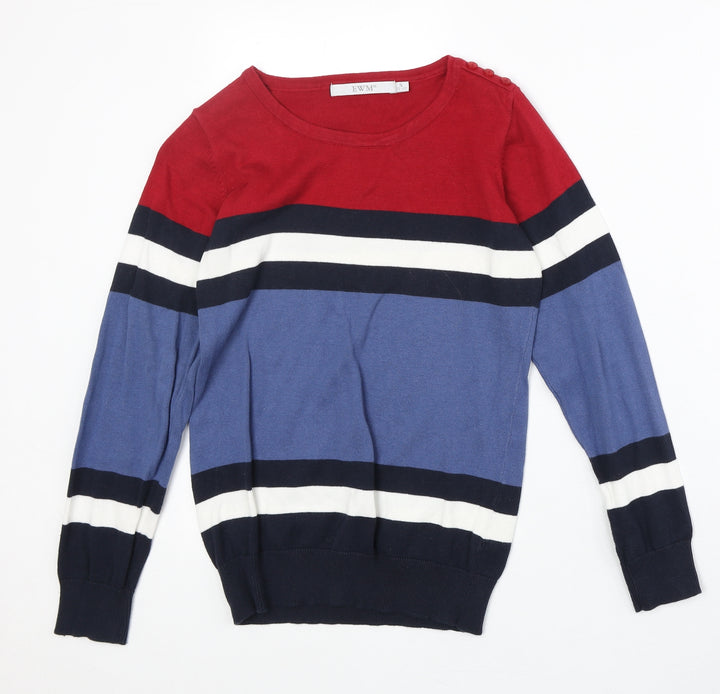 EWM Womens Multicoloured Round Neck Striped 100% Cotton Pullover Jumper Size S