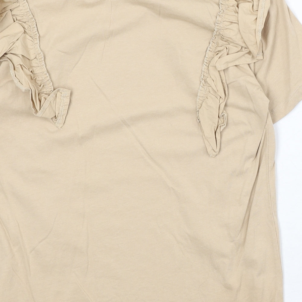 Stradivarius Womens Beige 100% Cotton Basic T-Shirt Size M Round Neck