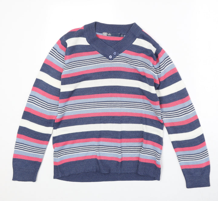 EWM Womens Multicoloured V-Neck Striped Acrylic Pullover Jumper Size S