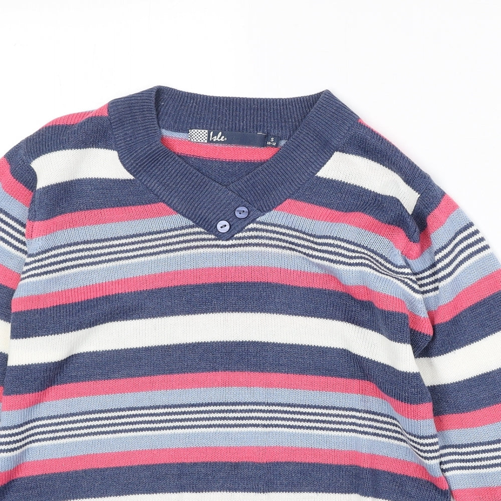 EWM Womens Multicoloured V-Neck Striped Acrylic Pullover Jumper Size S