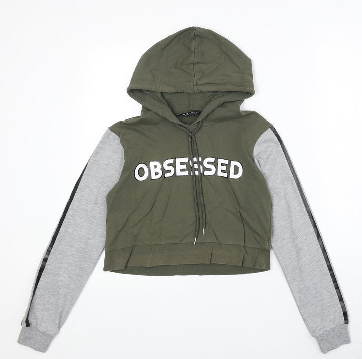 Select Womens Green Colourblock Cotton Pullover Hoodie Size 6 Pullover - Obsessed