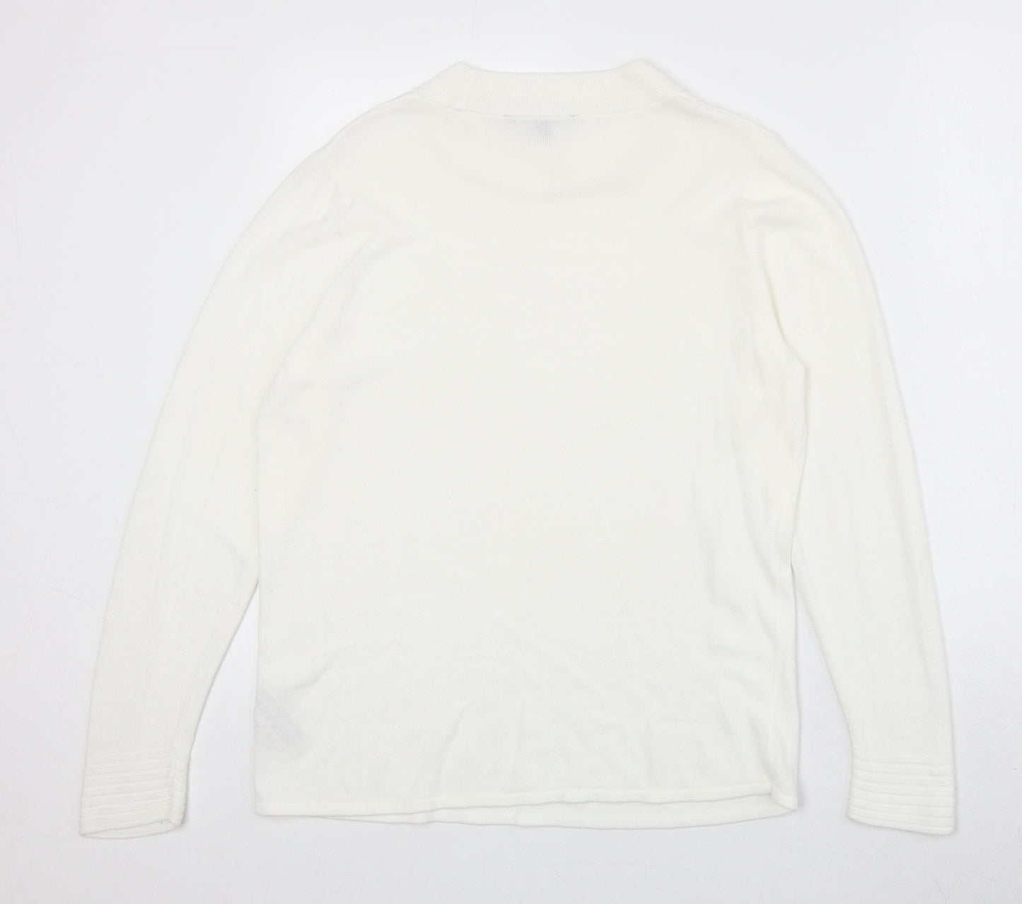 Bonmarché Womens Ivory Round Neck Acrylic Pullover Jumper Size 14