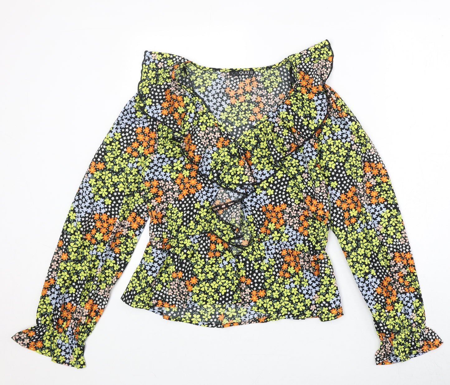 Quiz Womens Multicoloured Floral Polyester Basic Blouse Size 12 V-Neck