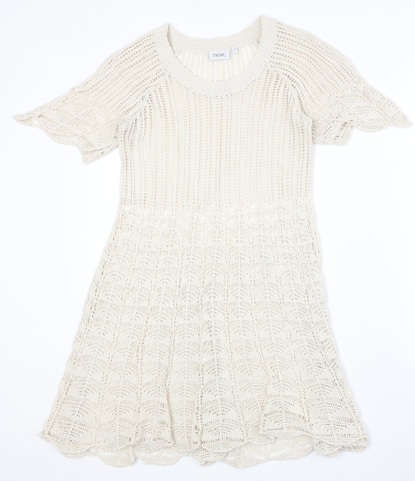 NEXT Womens Beige Cotton Fit & Flare Size 12 Round Neck Pullover