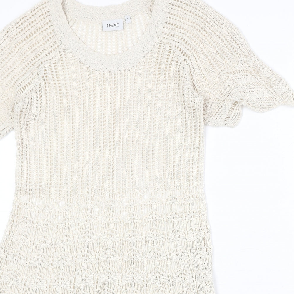 NEXT Womens Beige Cotton Fit & Flare Size 12 Round Neck Pullover