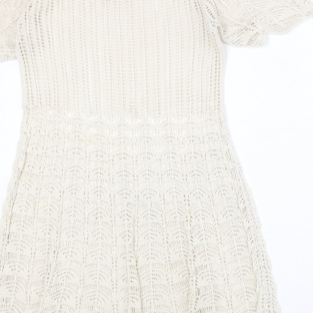 NEXT Womens Beige Cotton Fit & Flare Size 12 Round Neck Pullover