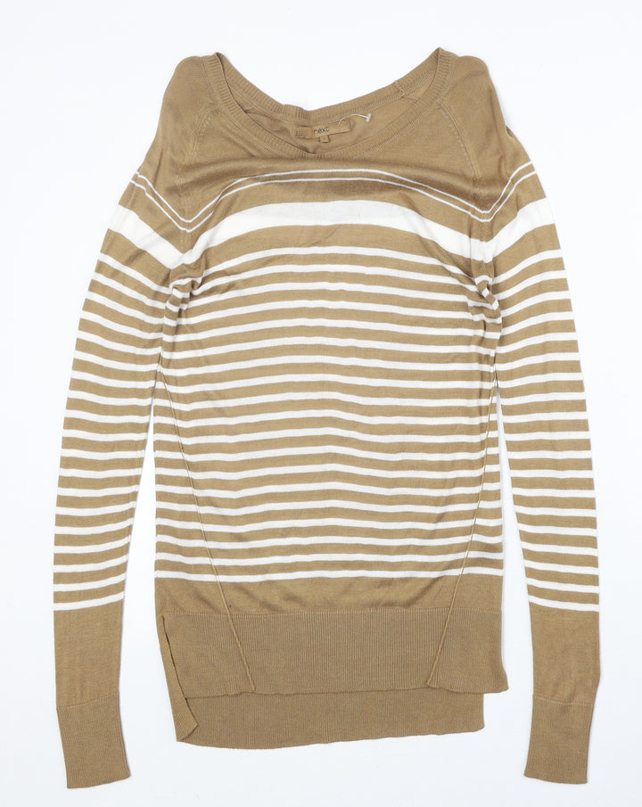 NEXT Womens Brown Boat Neck Striped Viscose Pullover Jumper Size 8