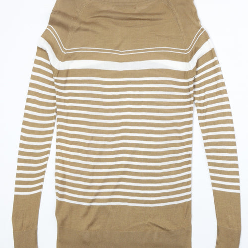 NEXT Womens Brown Boat Neck Striped Viscose Pullover Jumper Size 8