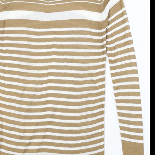 NEXT Womens Brown Boat Neck Striped Viscose Pullover Jumper Size 8