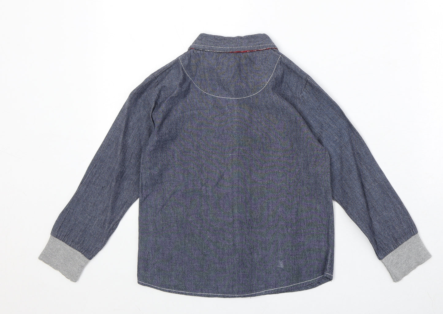 Lily & Sid Boys Blue Geometric 100% Cotton Basic Button-Up Size 6-7 Years Collared Snap