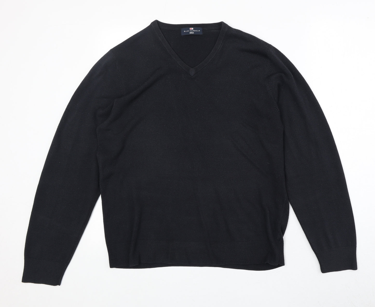 Marks and Spencer Mens Black V-Neck Acrylic Pullover Jumper Size M Long Sleeve