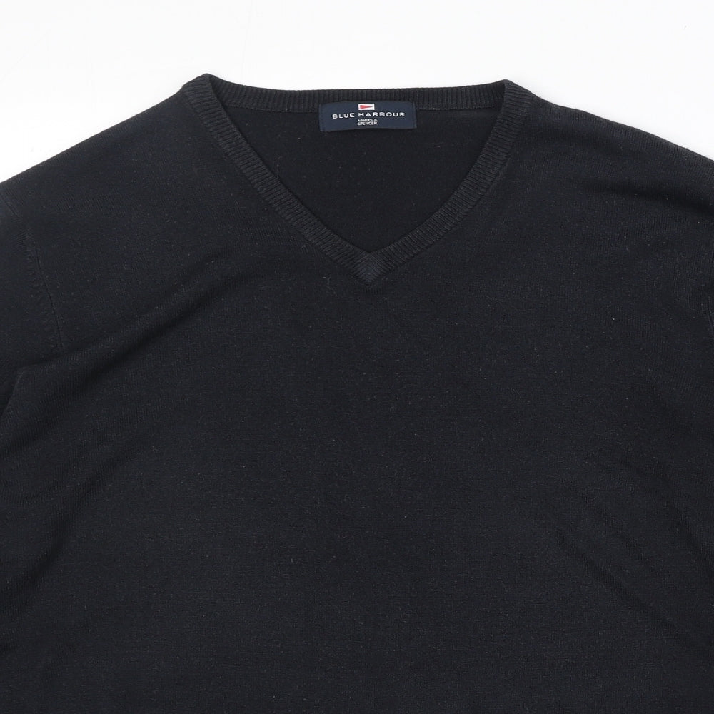 Marks and Spencer Mens Black V-Neck Acrylic Pullover Jumper Size M Long Sleeve