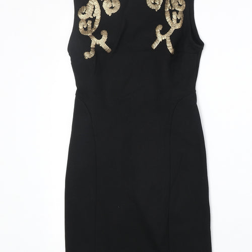 Promod Womens Black Geometric Viscose A-Line Size M Round Neck Zip